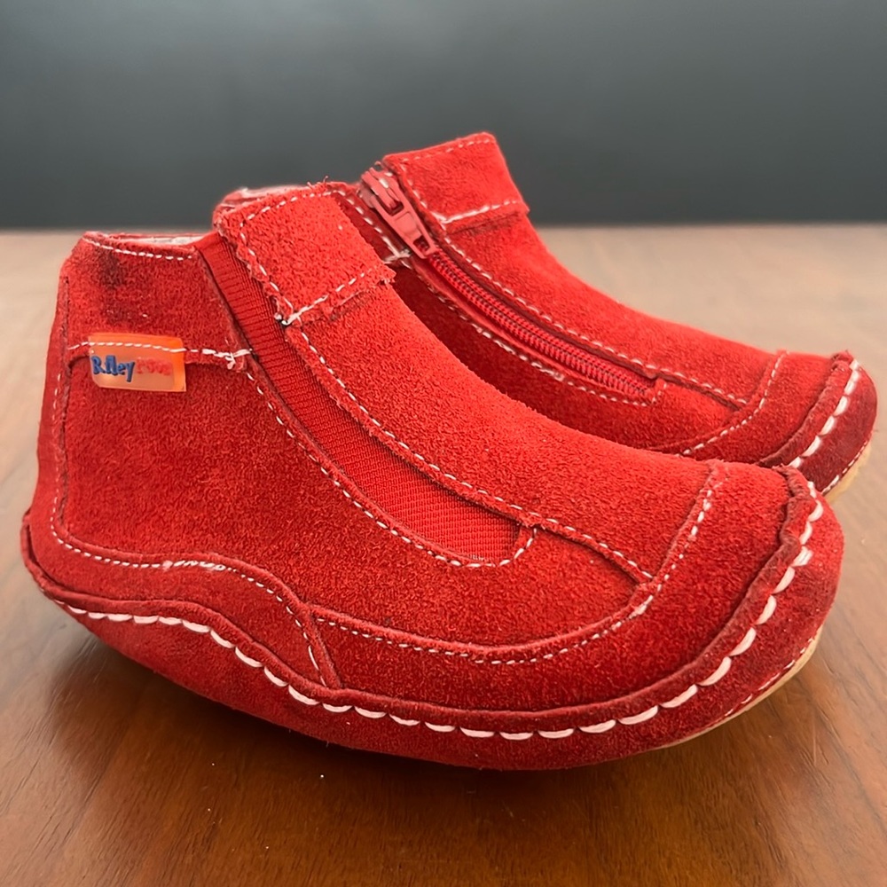 Riley Roos, red booties, size 12-18 months